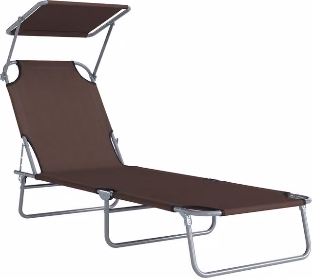 Outsunny Brown Folding Sun Lounger with Canopy and Textilene Fabric, W/D/H: 120 x 58 x 36 cm