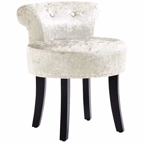 HOMCOM Beige Dressing Table Stool with Rubberwood Legs