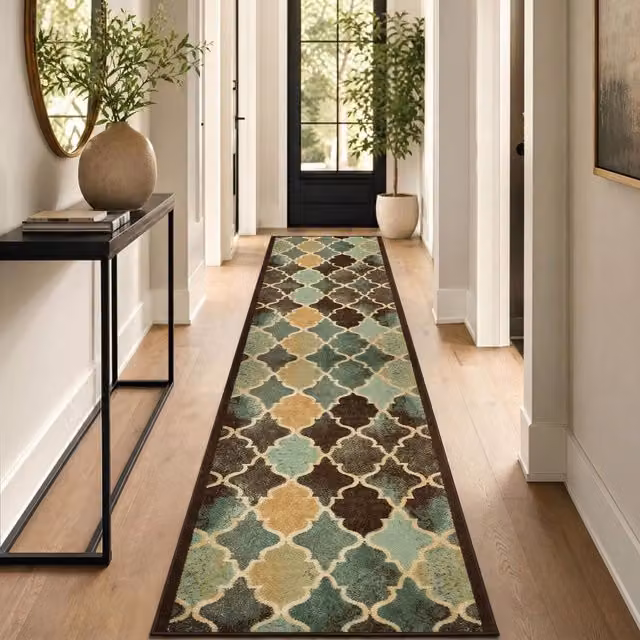 Bravich Anejo Distressed Vintage Hallway Runner, Petrol Green Multicolour, Width: 66 cm