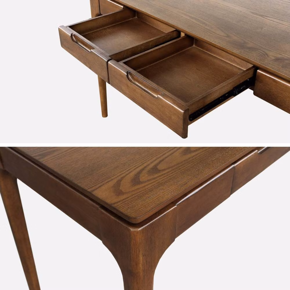 sweeek Modern Writing Desk with Ash Veneer and 2 Drawers in Dark Brown, W/D/H: 120 x 60 x 76 cm – 5