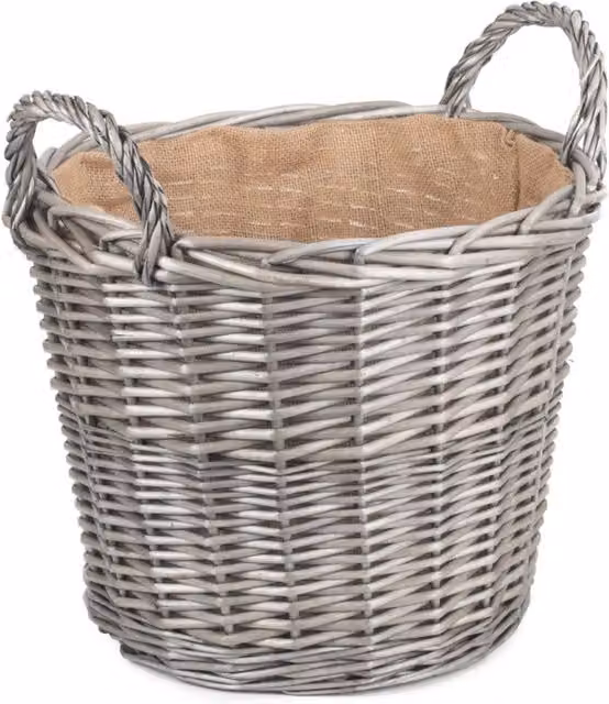 Red Hamper Wicker Lined Log Baskets with Antique Wash Finish in Brown, Grey or Red, W/D/H: 41 x 51 x 51 cm
