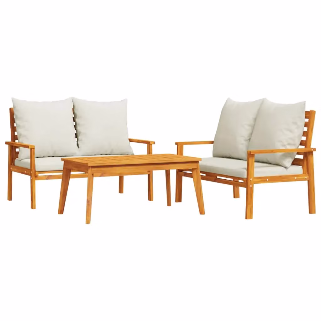 Berkfield Home 3 Piece Acacia Wood Garden Lounge Set with Cushions in Brown – 2