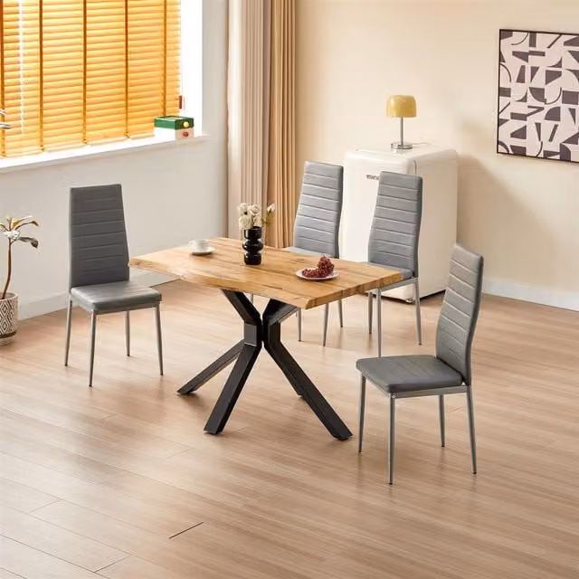 Kosy Koala Modern Rectangular Dining Table Set with 4 Chairs in Grey, Brown or Black