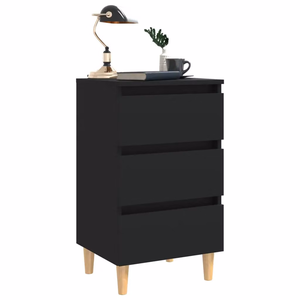 Berkfield Home Bedside Cabinet in Black with Solid Wood Legs, W: 40 cm, D: 35 cm, H: 69 cm – 3