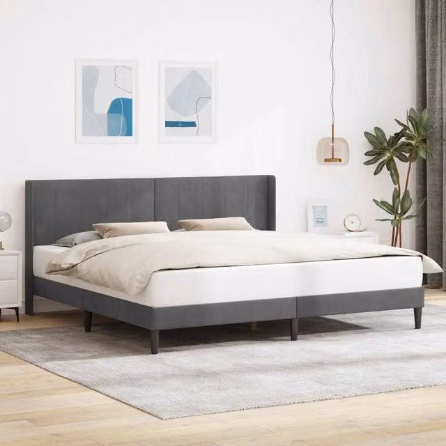 Berkfield Home Velvet Bed Frame with Headboard in Dark Grey, W/D/H: 180 x 200 cm
