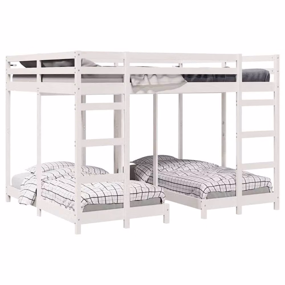 Berkfield Home Triple Bunk Bed Frame in White Solid Pine Wood, W/D/H: 160 x 200 cm