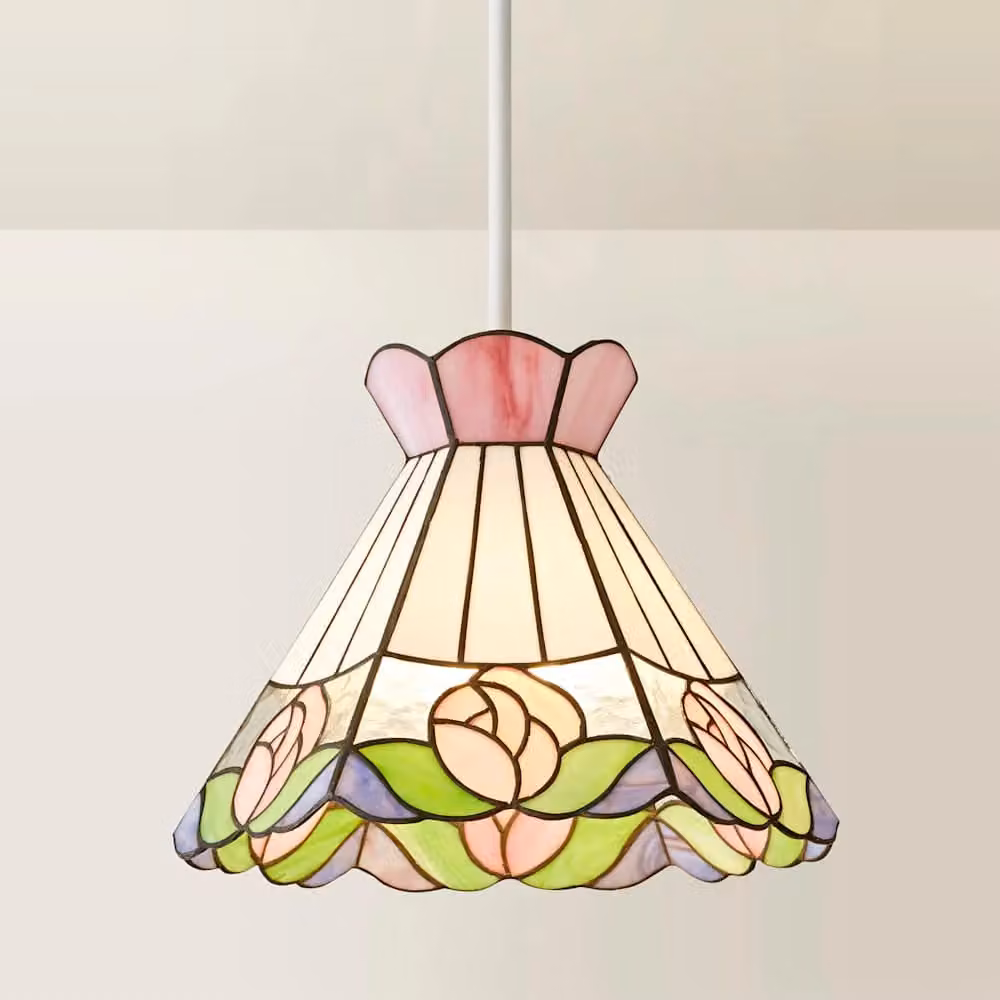 ValueLights Evelyn Tiffany Rose Multicolour Glass Art Nouveau Ceiling Pendant Light Shade, Diameter: 21.5 cm – 2