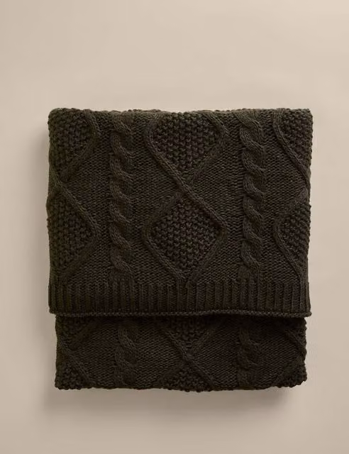 M&S Green Cable Knit Jacquard Throw