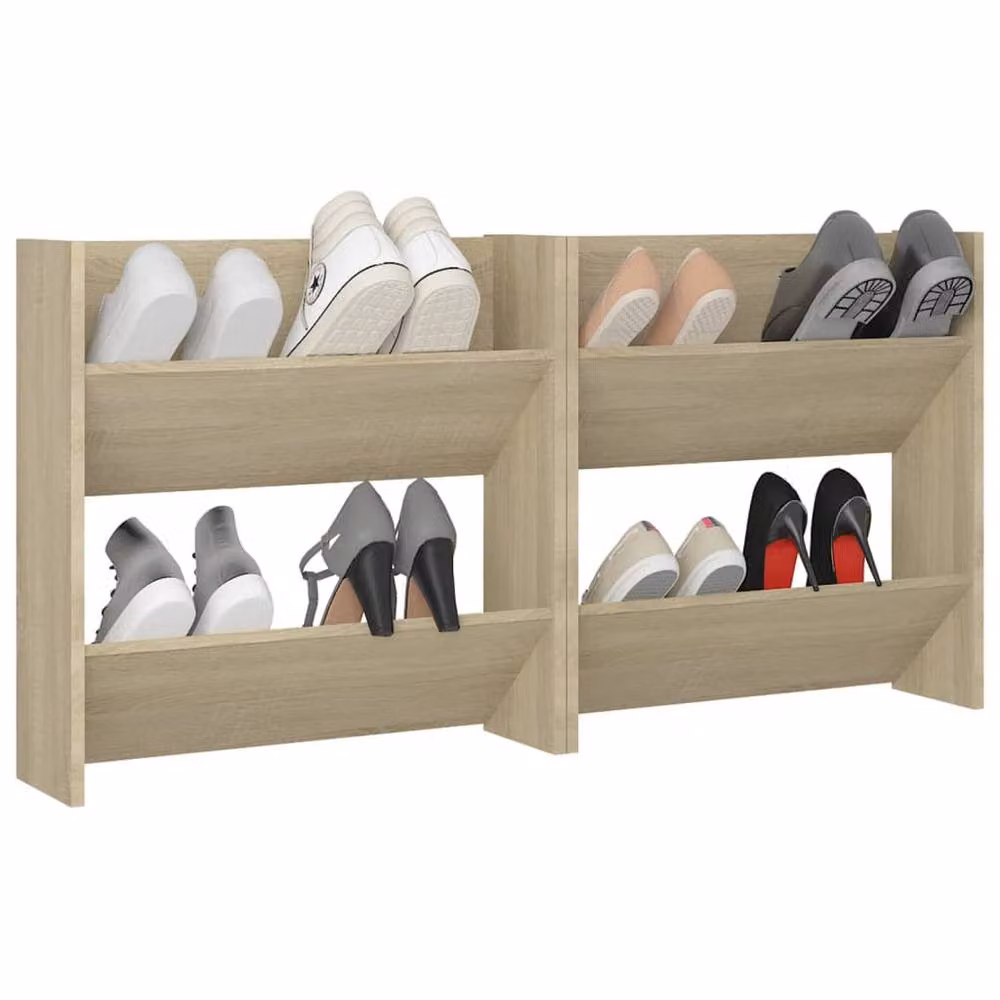 Berkfield Home Set of 2 Wall Mounted Shoe Cabinets in Sonoma Oak and Light Tan, W/D/H: 60 x 18 x 60 cm – 3