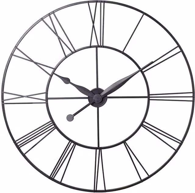 Livingandhome Vintage Round Silent Analog Metal Wall Clock in Grey and Black