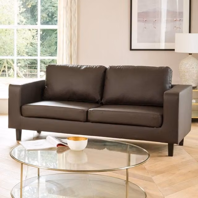 Artemis Home Monmouth 3 Seat Sofa in Brown Synthetic Leather with Solid Wood Frame – 1