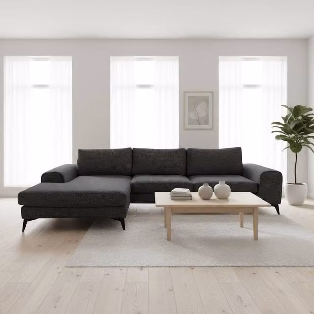 Abakus Direct Venice Chenille L-Shaped Corner Sofa in Black, Left Facing