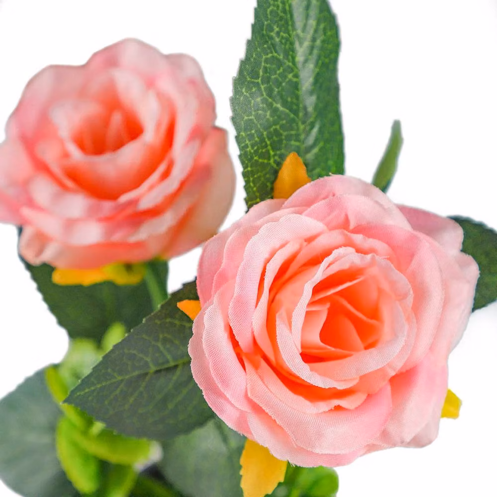 Voltico Pink and White Artificial Rose in a Square Ceramic Pot – 2