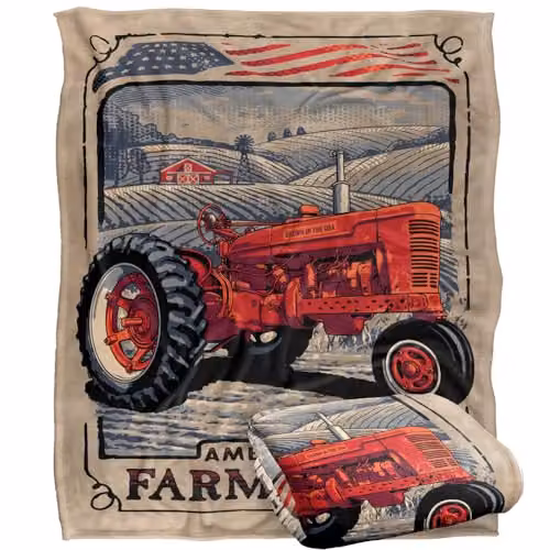 JQ Licensing RLE American Farmland Tractor Super Soft Silky Touch Throw Blanket, White, W/D/H: 152 x 127 cm