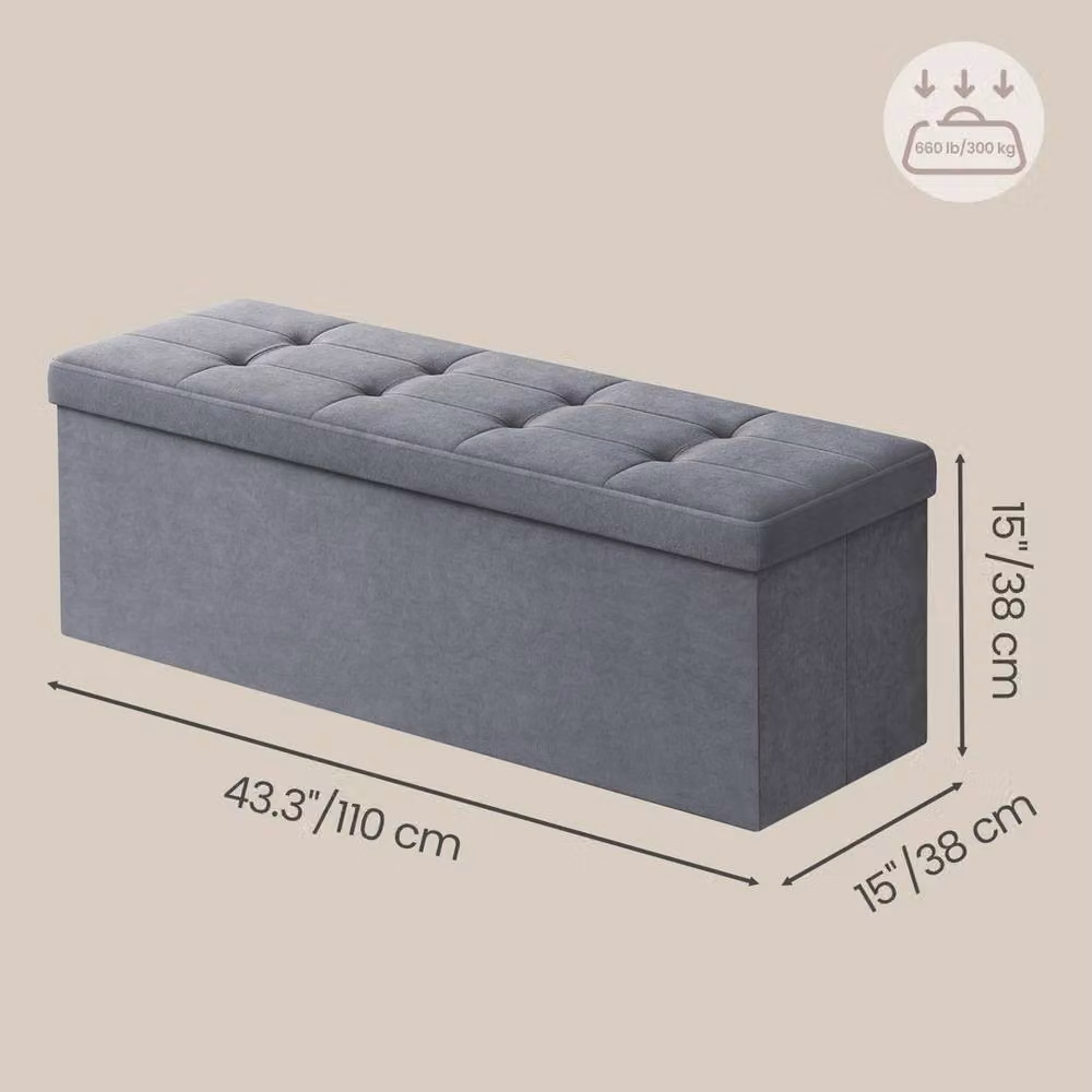 KORVIXA Slate Grey Foldable Storage Ottoman Cube with Hidden Compartment W/D/H: 100 x 100 x 100 cm – 2