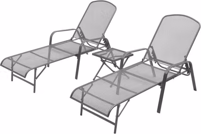 Berkfield Home Sun Loungers with Table Set, 2 Pieces, Anthracite Grey Powder Coated Steel and Textilene Mesh