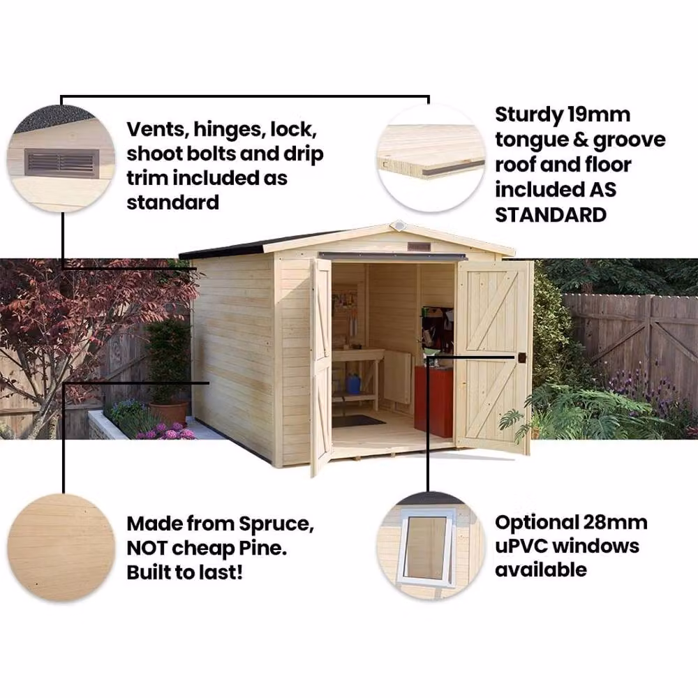Dunster House Tubby Log Cabin Work Shed in Natural Wood with Superfelt Roof, W/D/H: 2.4 x 2.4 x 2 m – 6