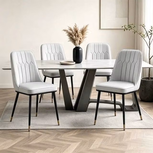 FORGEVIO Set of 2 Modern Grey Faux Leather Padded Dining Chairs
