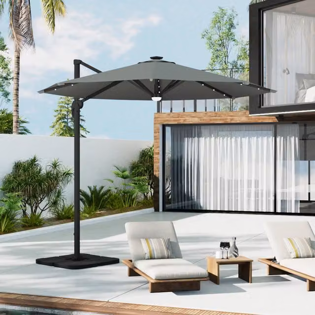 Breeins Cantilever Parasol with Solar LEDs and 360 Degree Rotation in Dark Grey