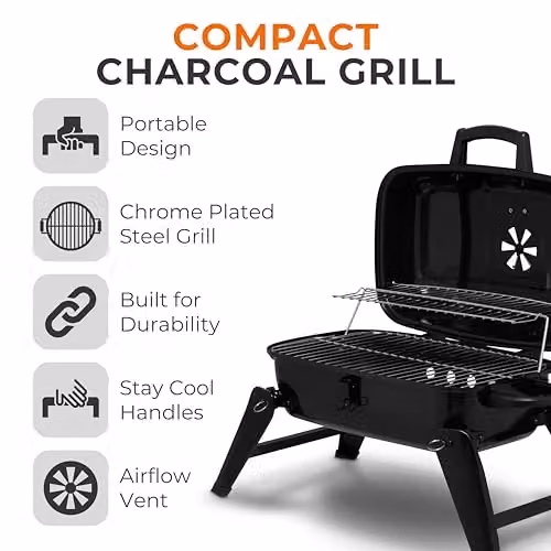 Tower Compact Tabletop Charcoal Grill in Black, W/D/H: 39.5 x 41.0 x 39.5 cm – 2