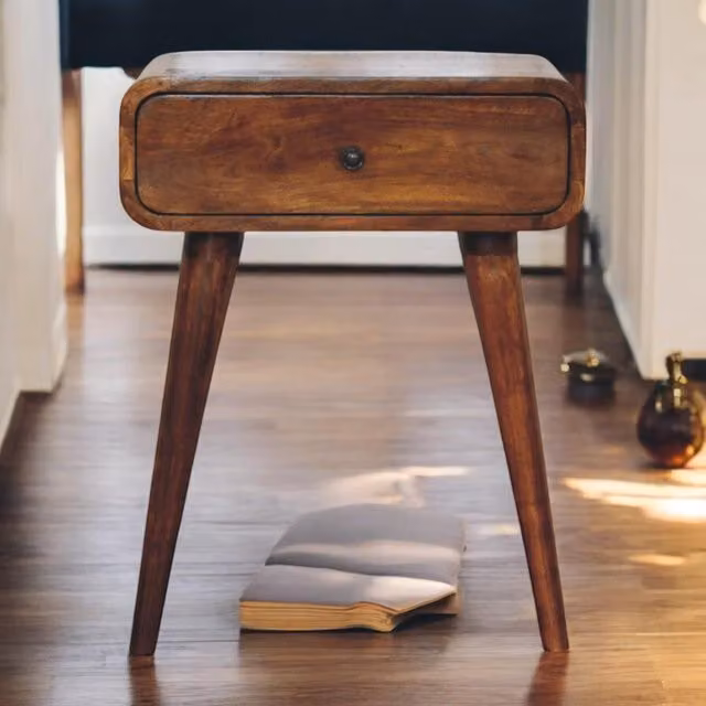 Aosom UK Avora Solid Mango Wood Bedside Table with Drawer and Nordic Legs, Brown, W/D/H: 45 x 35 x 57 cm