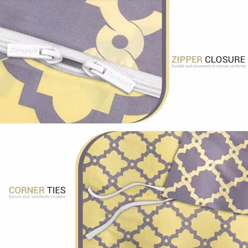 Pamposh King Size Reversible Microfibre Duvet Cover Set with Pillowcases, Grey, Yellow or Multicolour, Duvet Cover: 180 x 200 cm, Pillowcases: 50 x 75 cm – 4
