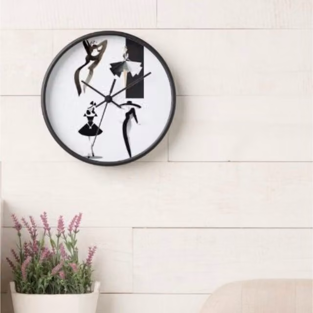 Clock Styles London Modern Art Round Analog Quartz Wall Clock in Black Wood