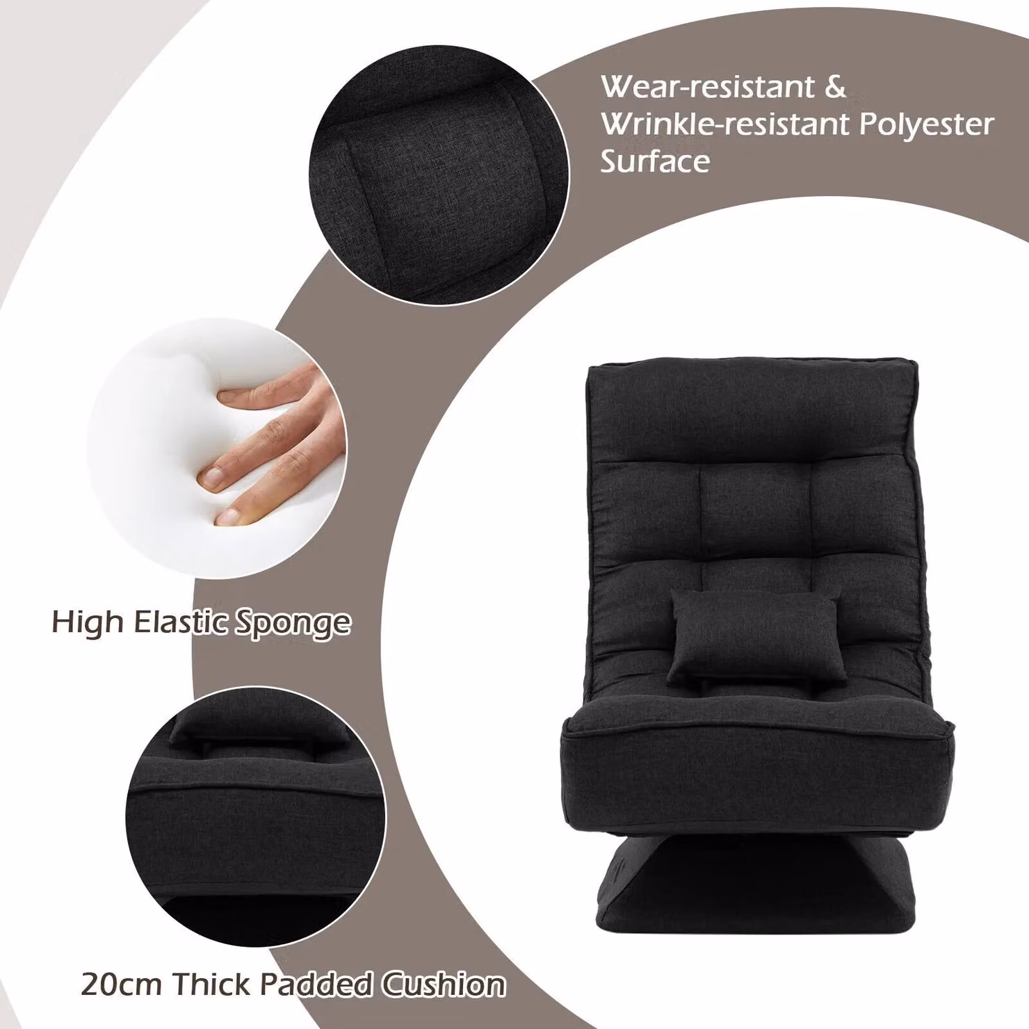 Costway Black Folding Floor Gaming Chair with 360 Degree Swivel and 4-Position Adjustable Backrest – 6