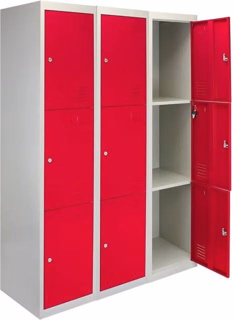 Monstershop Metal Storage Lockers with Three Hinged Doors, Red, H 180 x W 45 x D 38 cm