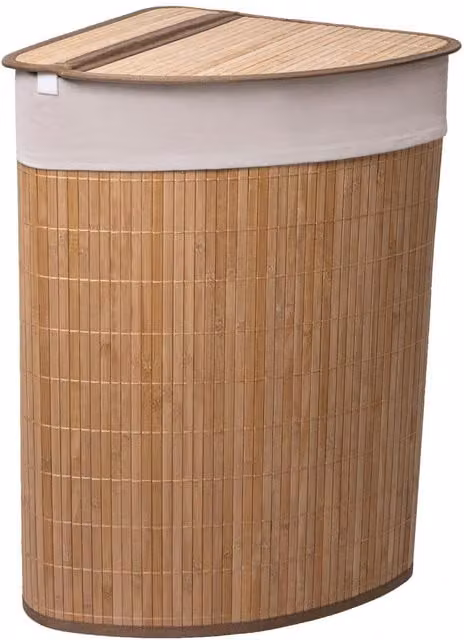 MantraRaj Collapsible Bamboo Laundry Basket with Removable Cotton Bag, 58L, Brown
