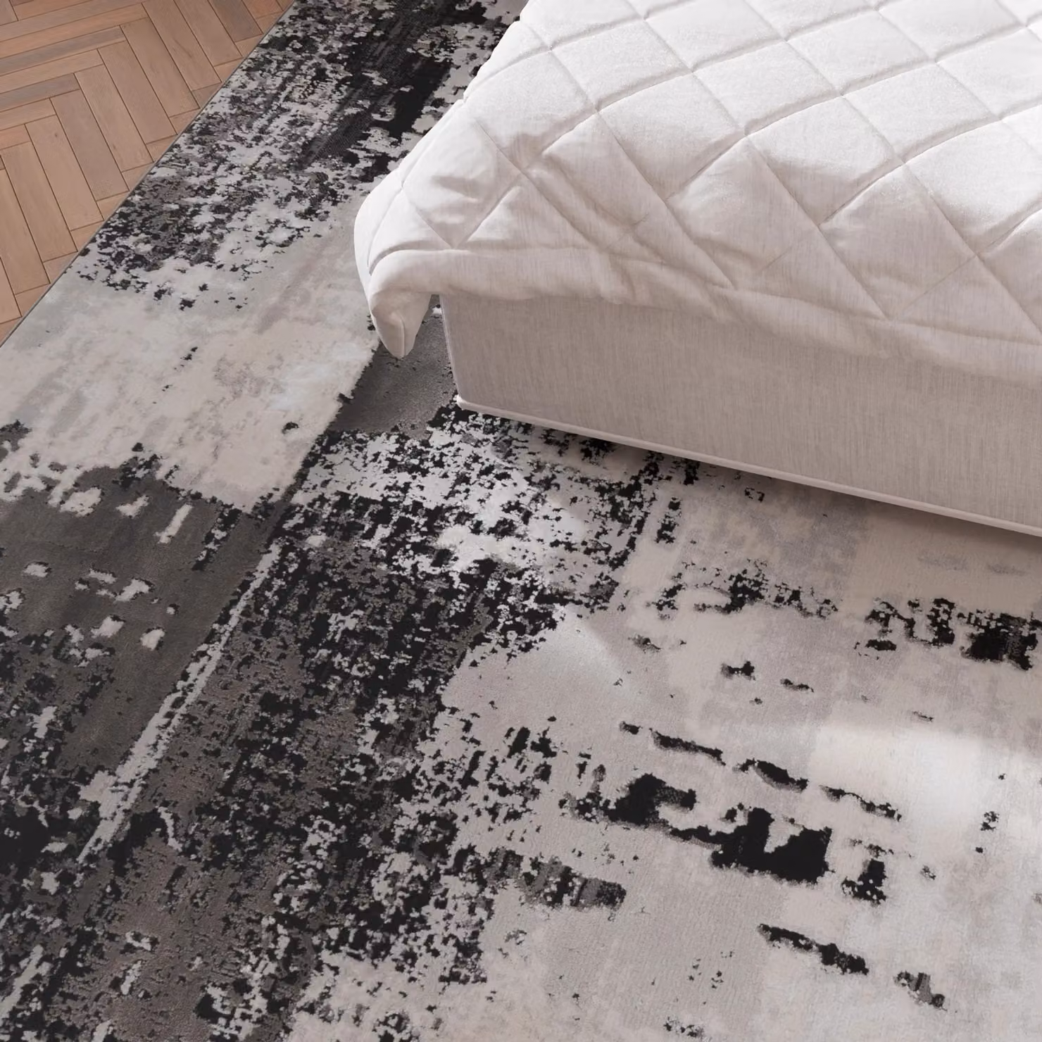 Kukoon Modern Distressed Abstract Rug in Silver and Grey, W: 190 cm, D: 280 cm – 3