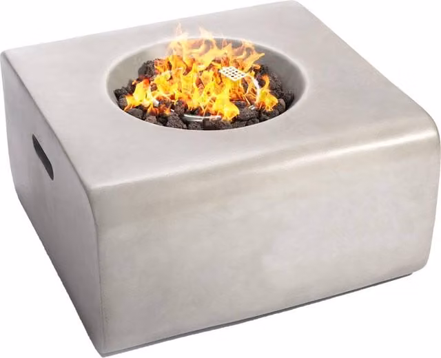 Centurion Supports Adelphi Gas Fire Table Outdoor Garden Fire Pit with Stone Finish in Light Grey W/D/H: 58.5 x 58.5 x 30.5 cm