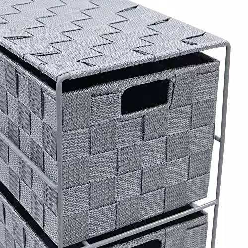 JVL Vichy 4 Drawer Narrow Nylon Storage Tower - Grey, W/D/H: 25.0 x 18.0 x 65.0 cm – 2