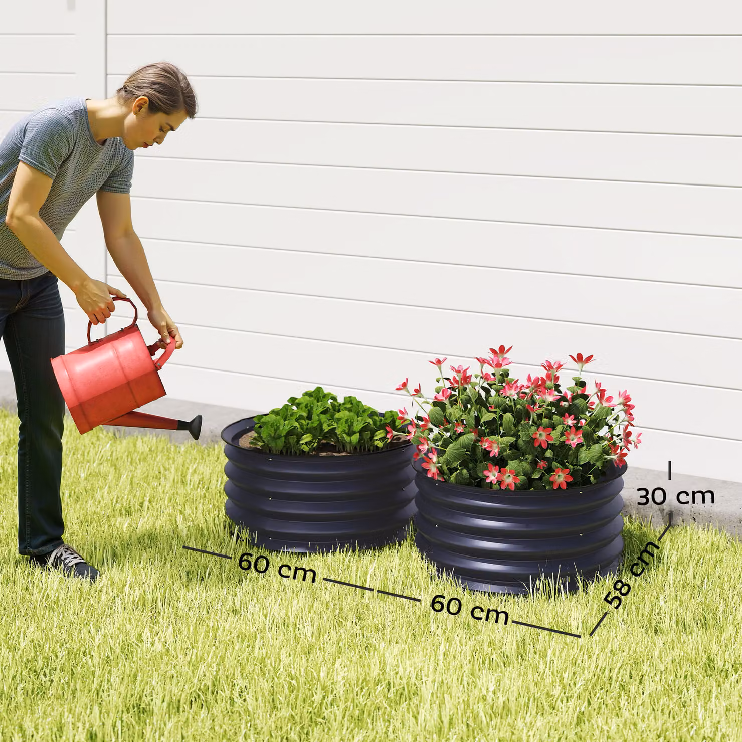 Outsunny Set of 2 Raised Garden Bed Metal Planter Boxes with Safety Edging in Dark Grey – 3