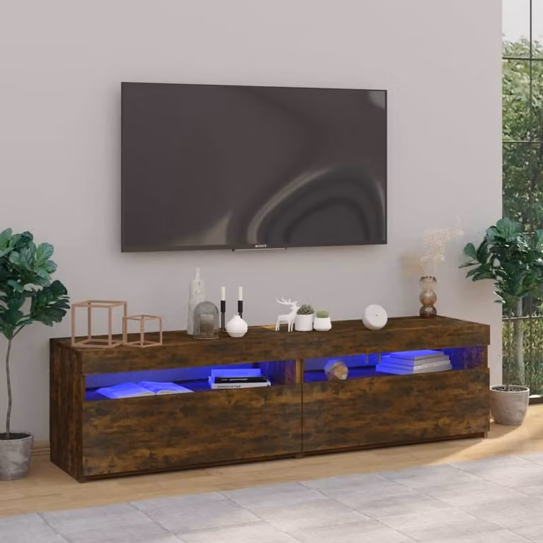 Berkfield Home 2-Piece TV Cabinet with LED Lights in Smoked Oak Brown, W: 75 cm, D: 35 cm, H: 40 cm