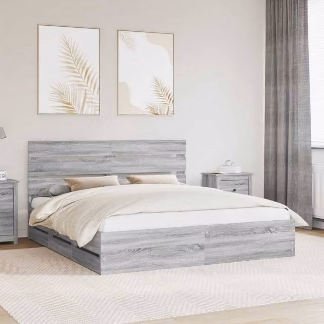Berkfield Home Modern Bed Frame with Drawers in Grey Sonoma, Engineered Wood, W: 180 cm, D: 200 cm – 1