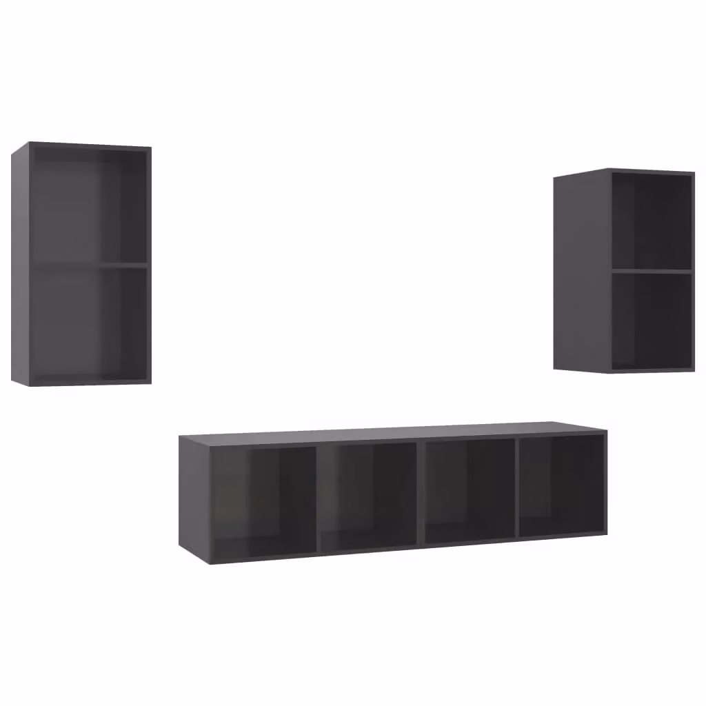 Berkfield Home Set of 4 Wall-mounted TV Cabinets in High Gloss Grey Engineered Wood – 2