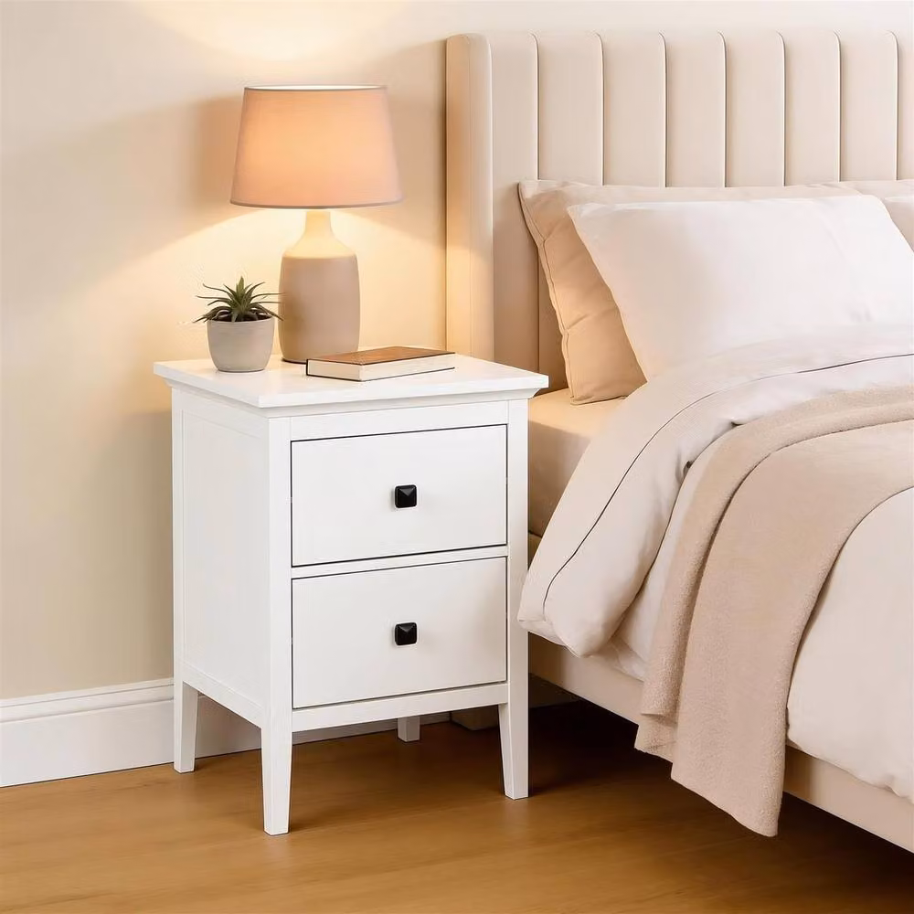 VOGREX White 2 Drawer MDF Compact Bedside Table Nightstand – 2