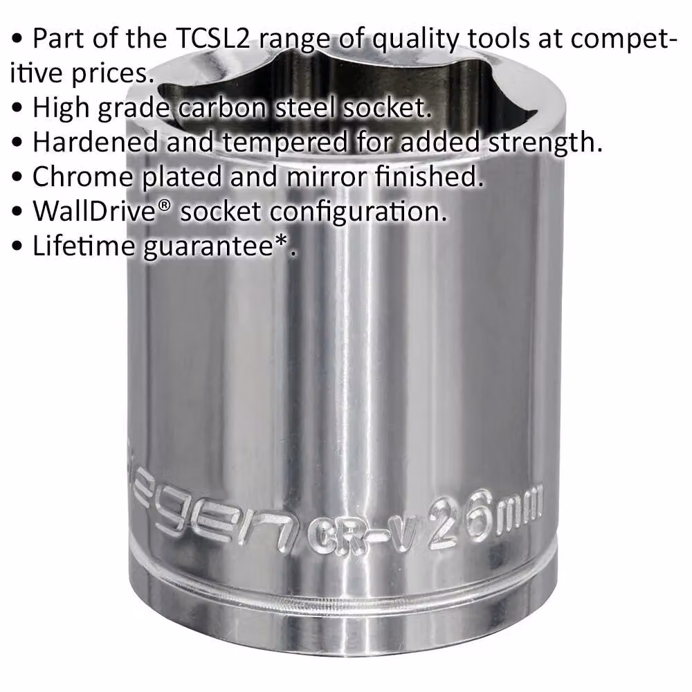 Loops 26mm Chrome Plated Drive Socket, 1/2 inch Square Drive, Silver Carbon Steel – 2