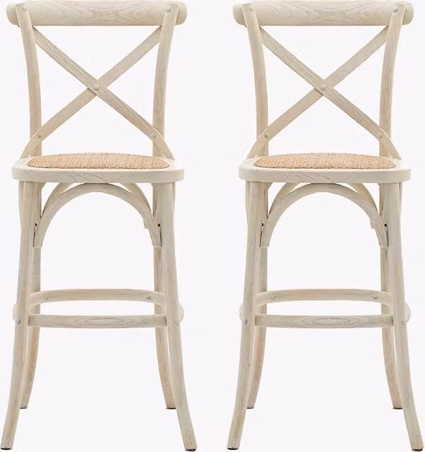 Perch & Parrow Set of 2 White Rattan and Wood Barstools