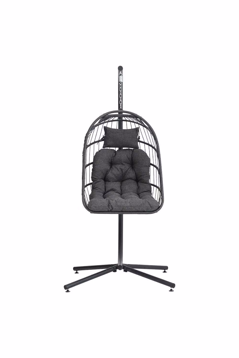 Garden Sanctuary Outdoor Hanging Chair with Stand and Cushion in Dark Grey Rattan – 3