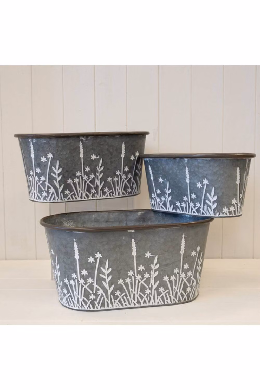 KDMD Set of Three Meadow Oval Zinc Planters in Grey – 2