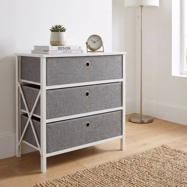 Garden Greatness Maison Folding 3 Drawer Storage Unit in Grey and Multicolour, W/D/H: 60 x 34 x 60 cm