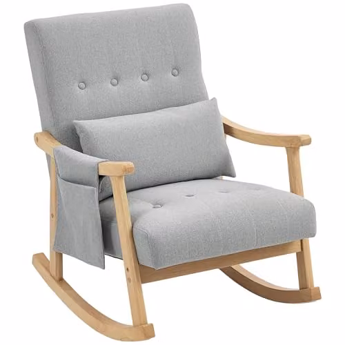 HOMCOM Modern High Back Rocking Chair with Solid Wood Legs in Grey