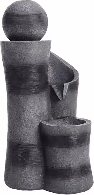 Breeins Modern Freestanding Outdoor Water Fountain Decor with Solar-Powered Light in Grey Stone