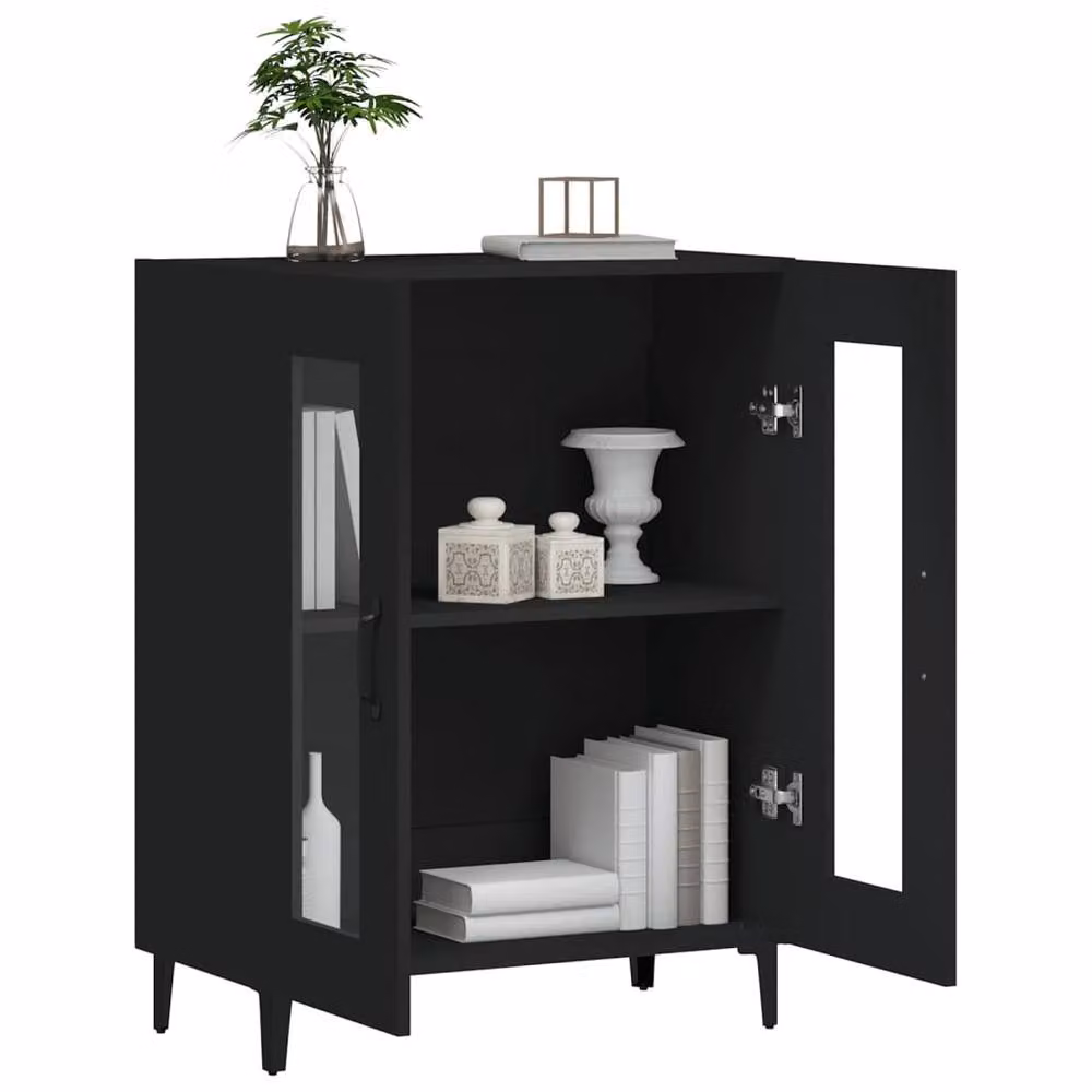 Berkfield Home Black Modern Sideboard with Glass and MDF, W/D/H: 69.5 x 34 x 90 cm – 4