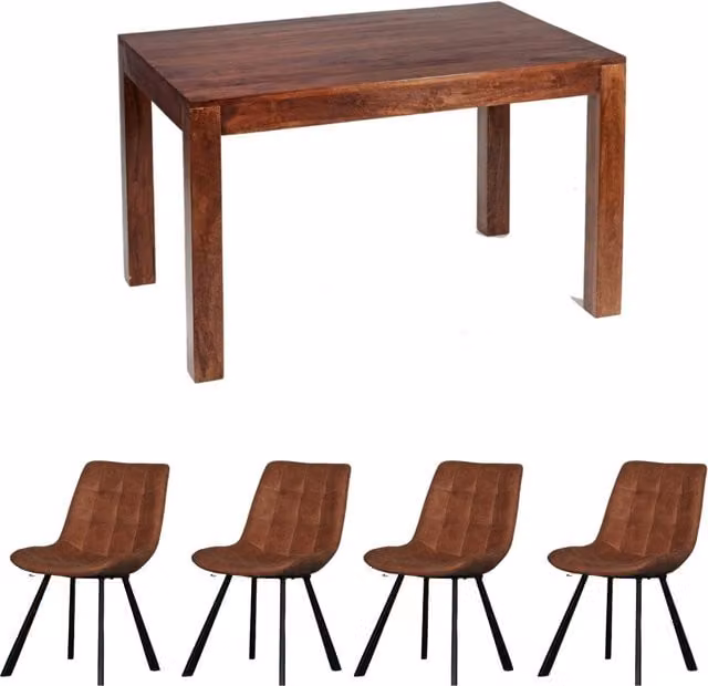 IH Design Dakota Mango Wood Dining Table and 4 Chairs Set in Brown and Black