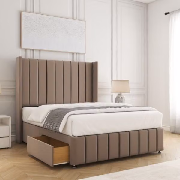 BSSPOKE Zoe Small Double Divan Bed in Bronze Plush Velvet with 54 inch Headboard and 2 Drawers, W/D/H: 120 x 200 x 30.48 cm