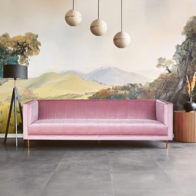 Orsina 3 Seat Pink Velvet Upholstered Classic Sofa – 2