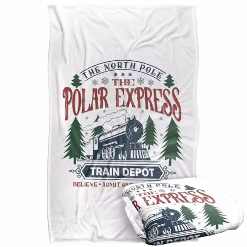 Warner Bros. The Polar Express Train Depot Super Soft Fleece Throw Blanket, Multicolour, W: 91 cm, D: 147 cm